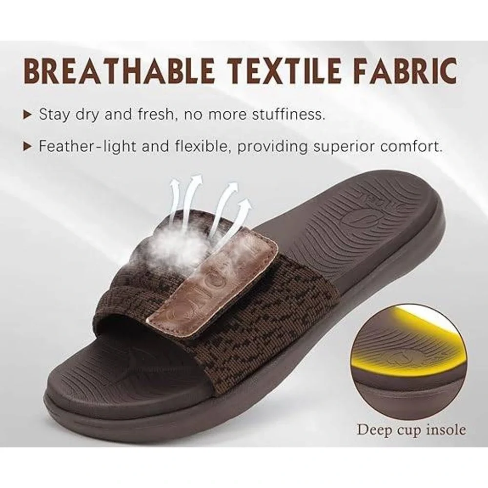 ONCAI Men's US 8 Brown Slide Sandals Arch Support Open Toe Adjustable Straps